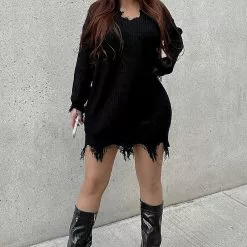 Fashion Nova Sarabeth Sweater Mini Dress - Black