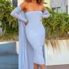 Fashion Nova Satisfied Ribbed Maxi Dress Set - Blue