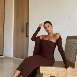 Fashion Nova Satisfied Ribbed Maxi Dress Set - Brown -Fashion Nova Dresses Shop SatisfiedRibbedMaxiDressSet Brown 2 MER