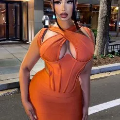 Fashion Nova Sending My Best Bandage Midi Dress - Rust -Fashion Nova Dresses Shop SendingMyBestBandageMidiDress Rust MER