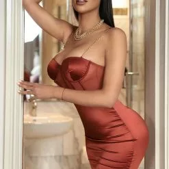 Fashion Nova Sexy In Satin Mini Dress - Rust