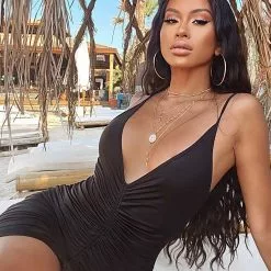 Fashion Nova Shanghai Ruched Dress - Black