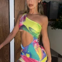 Fashion Nova Sheena Cut Out Mini Dress - Multi Color -Fashion Nova Dresses Shop SheenaCutOutMiniDress MultiColor MER