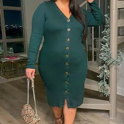 Fashion Nova Show Some Sass Sweater Dress - Hunter Green -Fashion Nova Dresses Shop ShowSomeSassSweaterDress HunterGreen MER PLUS