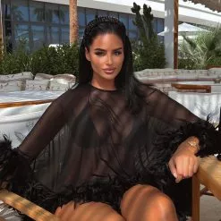 Fashion Nova Showstopper Feather Mini Dress Set - Black