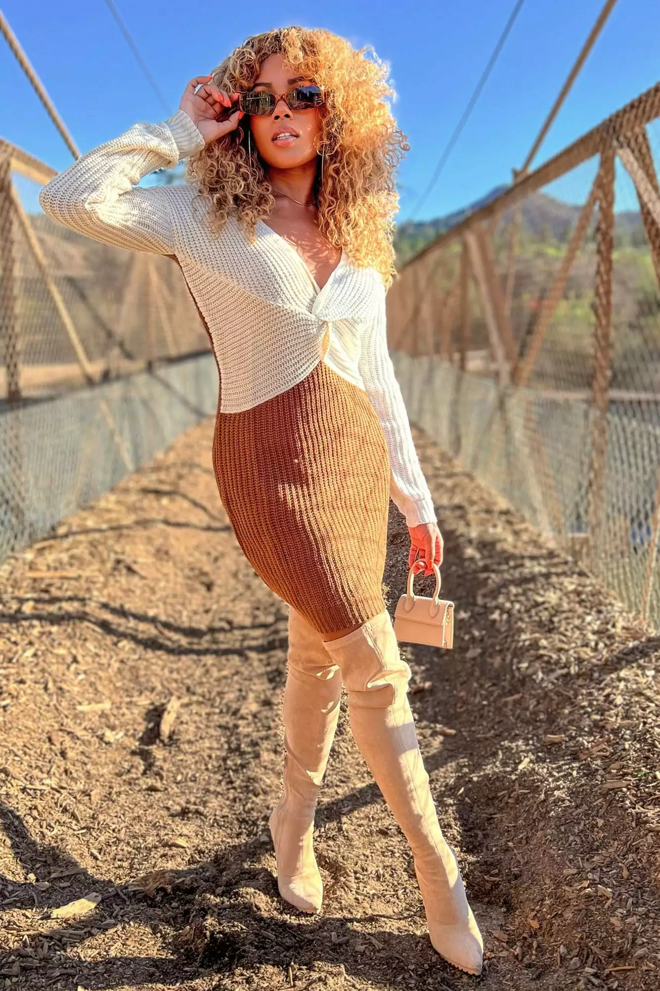 Fashion Nova Split It Sweater Mini Dress - Brown/combo 4 Fashion Nova Split It Sweater Mini Dress - Brown/combo - Image 2