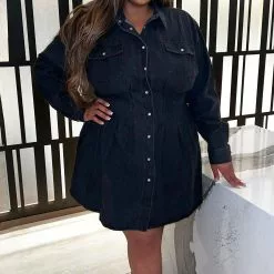 Fashion Nova Street Mood Denim Mini Dress - Black -Fashion Nova Dresses Shop StreetMoodDenimMiniDress Black MER PLUS