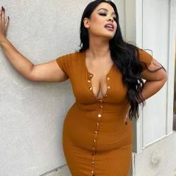 Fashion Nova Take Me There Ribbed Midi Dress - Rust -Fashion Nova Dresses Shop TakeMeThereRibbedMidiDress Rust MER CURVE 2