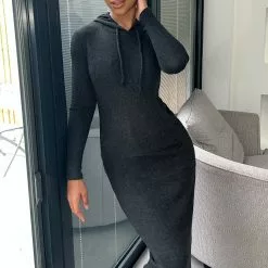 Fashion Nova Taking A Break Hooded Maxi Dress - Charcoal