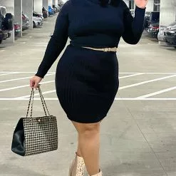 Fashion Nova Taryn Sweater Midi Dress - Black -Fashion Nova Dresses Shop TarynSweaterMidiDress Black MER PLUS