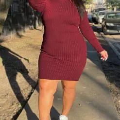 Fashion Nova Taryn Sweater Midi Dress - Burgundy -Fashion Nova Dresses Shop TarynSweaterMidiDress Burgundy MER PLUS