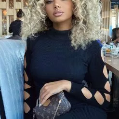 Fashion Nova There For You Sweater Midi Dress - Black -Fashion Nova Dresses Shop ThereForYouSweaterMidiDress Black MER