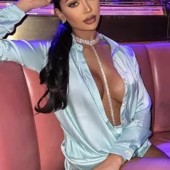 Fashion Nova Time Of Your Life Satin Shirt Dress - Mint