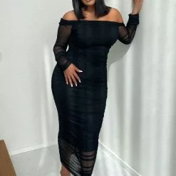 Fashion Nova Top Trend Ruched Maxi Dress - Black -Fashion Nova Dresses Shop TopTrendRuchedMaxiDress Black MER PLUS