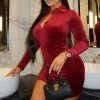 Fashion Nova Try Again Velour Mini Dress - Burgundy -Fashion Nova Dresses Shop TryAgainVelourMiniDress Burgundy MER 2 1