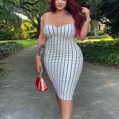 Fashion Nova Twerkin' And Workin' Stripe Dress - White -Fashion Nova Dresses Shop Twerkin AndWorkin StripeDress White MER CURVE