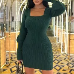 Fashion Nova Venice Romance Sweater Mini Dress - Hunter