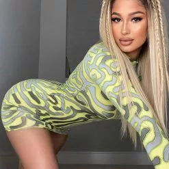 Fashion Nova Well Versed High Neck Mini Dress - Yellow/combo