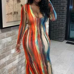 Fashion Nova Work Of Art Long Sleeve Maxi Dress - Multi Color -Fashion Nova Dresses Shop WorkOfArtLongSleeveMaxiDress MultiColor 2 MER