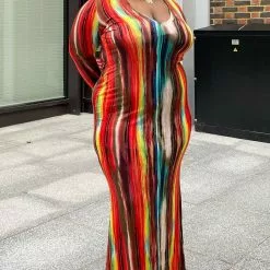 Fashion Nova Work Of Art Long Sleeve Maxi Dress - Multi Color -Fashion Nova Dresses Shop WorkOfArtLongSleeveMaxiDress MultiColor MER PLUS