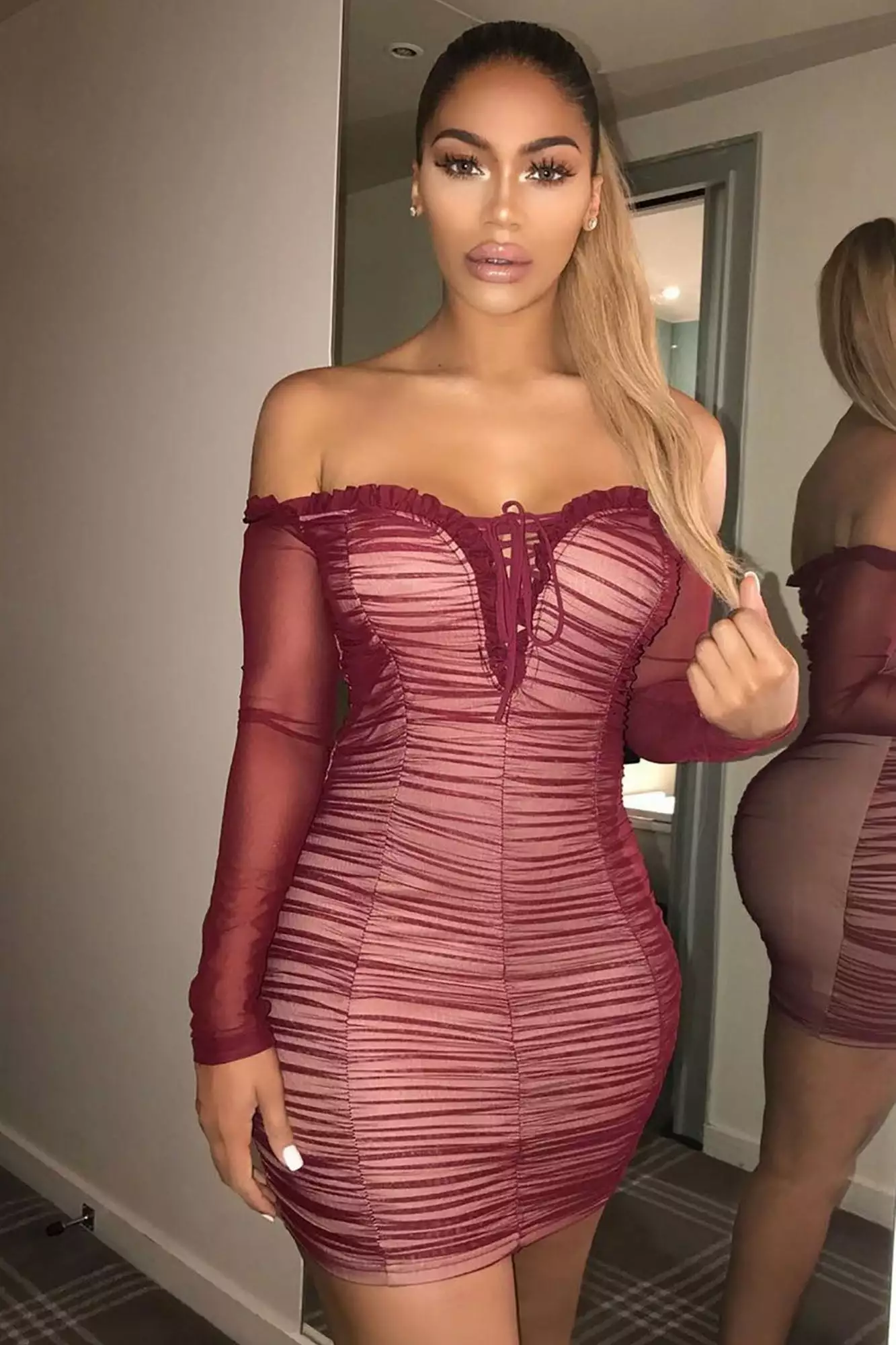 Fashion Nova Maura Mesh Dress - Burgundy 4 Fashion Nova Maura Mesh Dress - Burgundy - Image 2